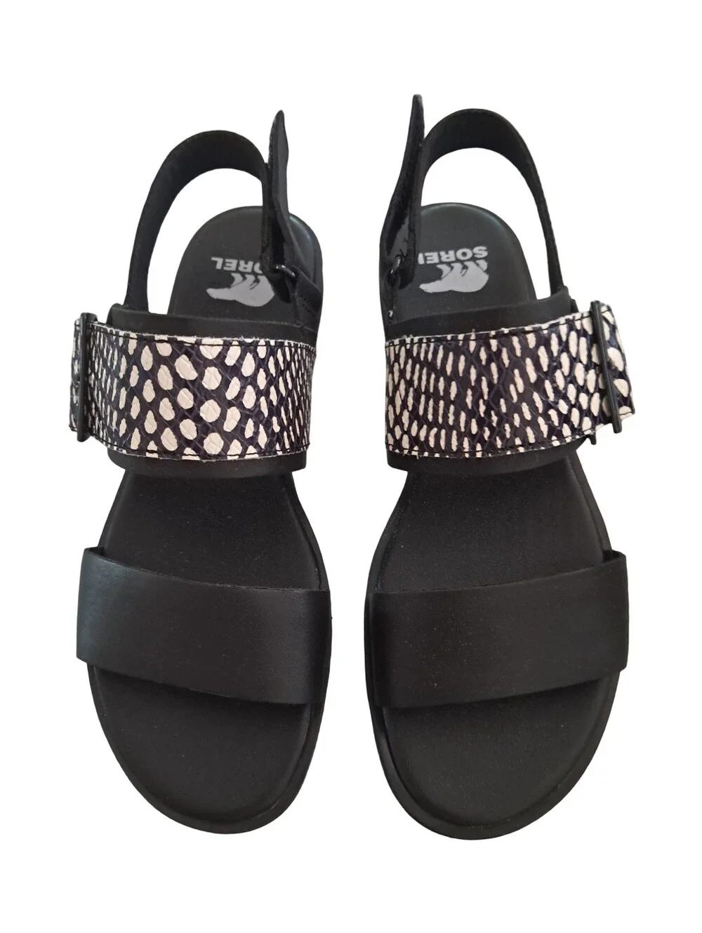 Sorel Ella III Leather Black Sandals Womens Size 6 New